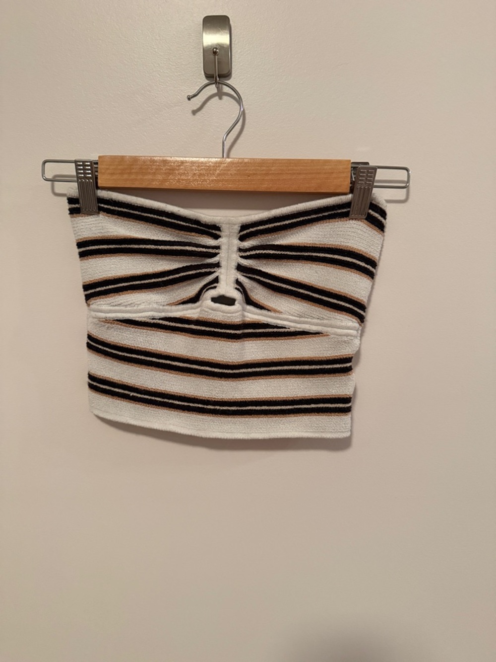 American Eagle Outfitters White Black Brown Striped Strapless Tube Top